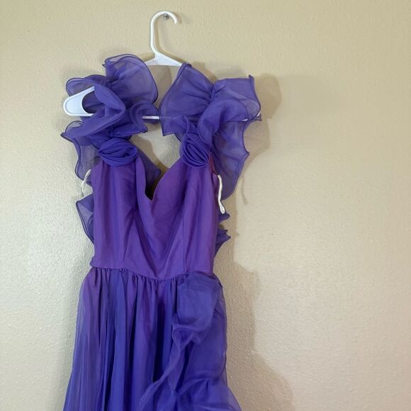 Vintage ilgwu Elegant Purple Ruffled Gown 3 - Picture 2 of 7